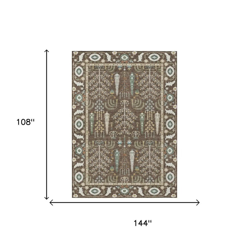 9' X 12' Coffee And Brown Oriental Washable Indoor Outdoor Area Rug Homeroots Outdoor