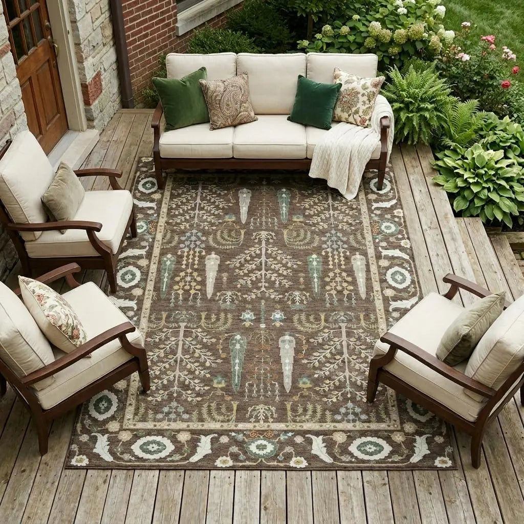 9' X 12' Coffee And Brown Oriental Washable Indoor Outdoor Area Rug Homeroots Outdoor