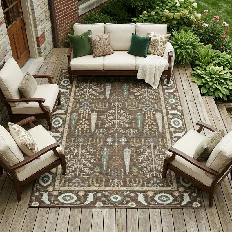 9' X 12' Coffee And Brown Oriental Washable Indoor Outdoor Area Rug Homeroots Outdoor