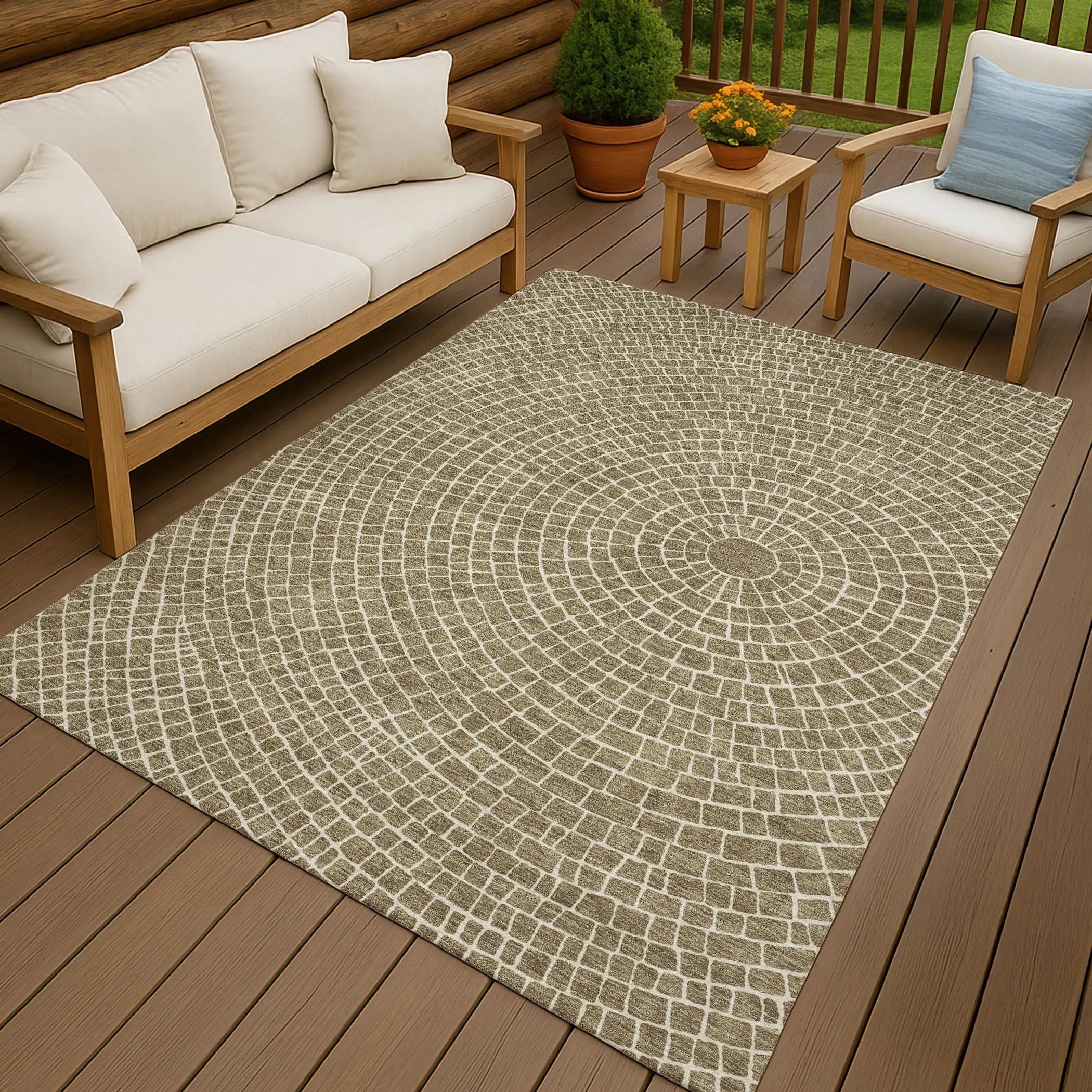 9' X 12' Coffee And Ivory Geometric Washable Indoor Outdoor Area Rug Homeroots Outdoor