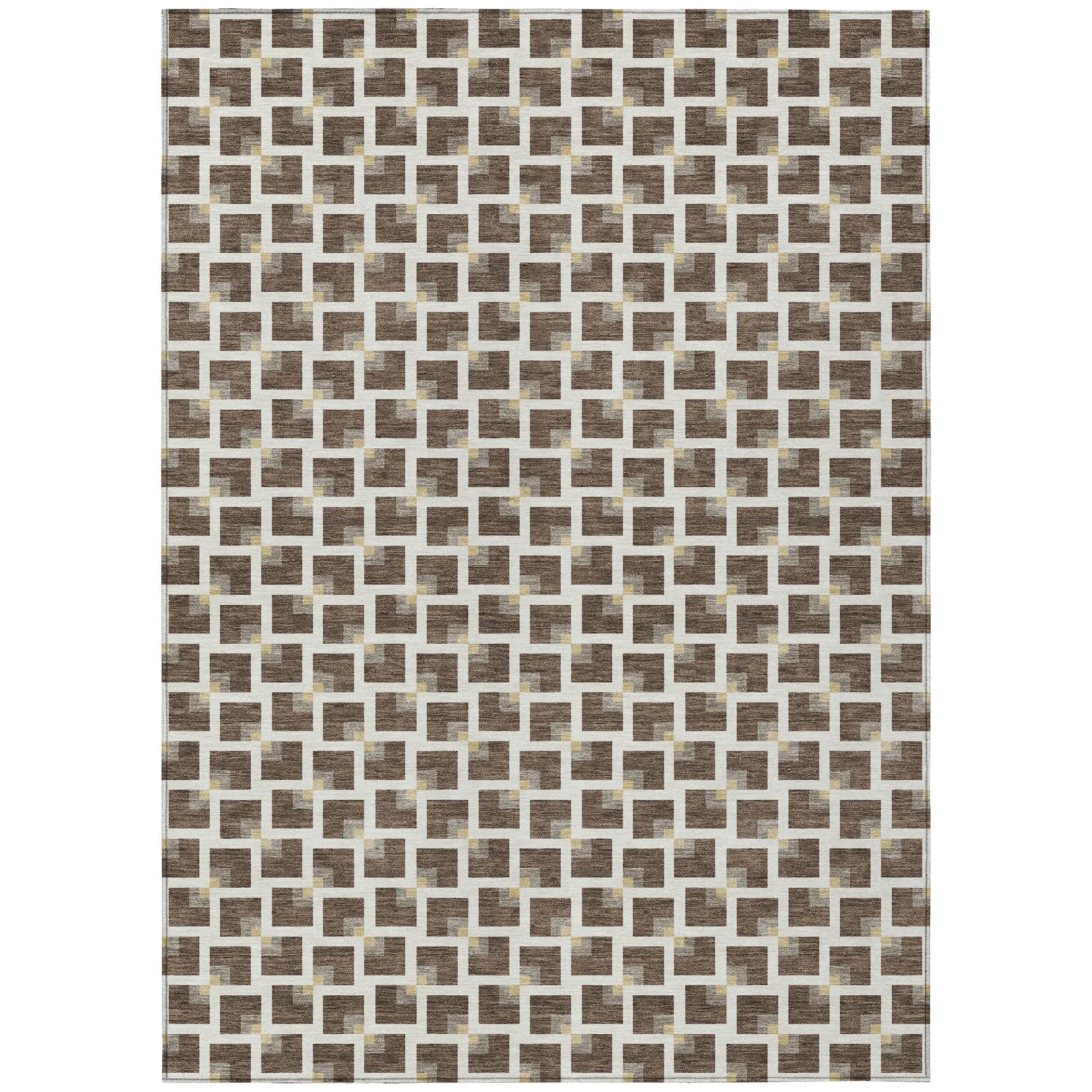9' X 12' Coffee And Ivory Geometric Washable Indoor Outdoor Area Rug Homeroots Outdoor
