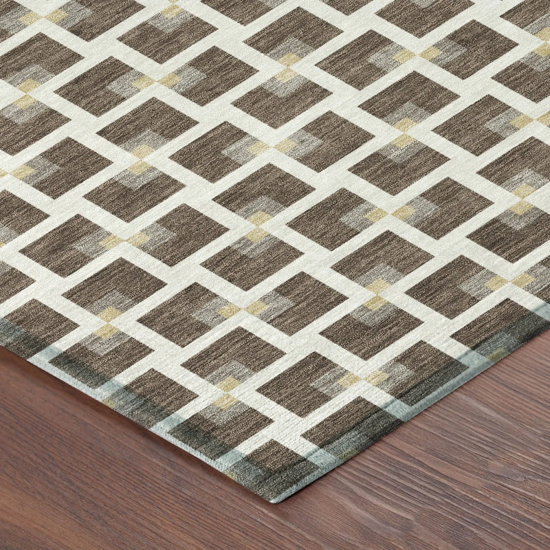 9' X 12' Coffee And Ivory Geometric Washable Indoor Outdoor Area Rug Homeroots Outdoor