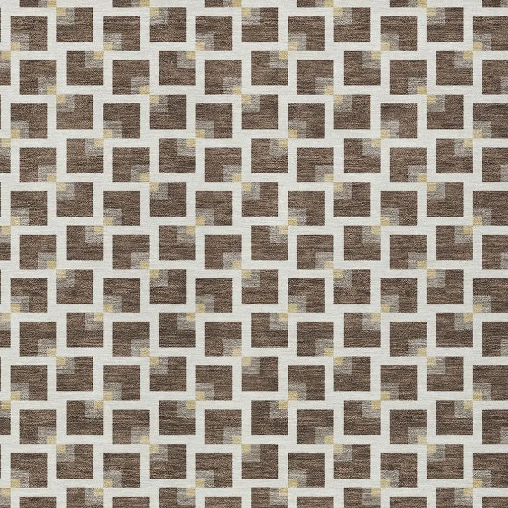 9' X 12' Coffee And Ivory Geometric Washable Indoor Outdoor Area Rug Homeroots Outdoor
