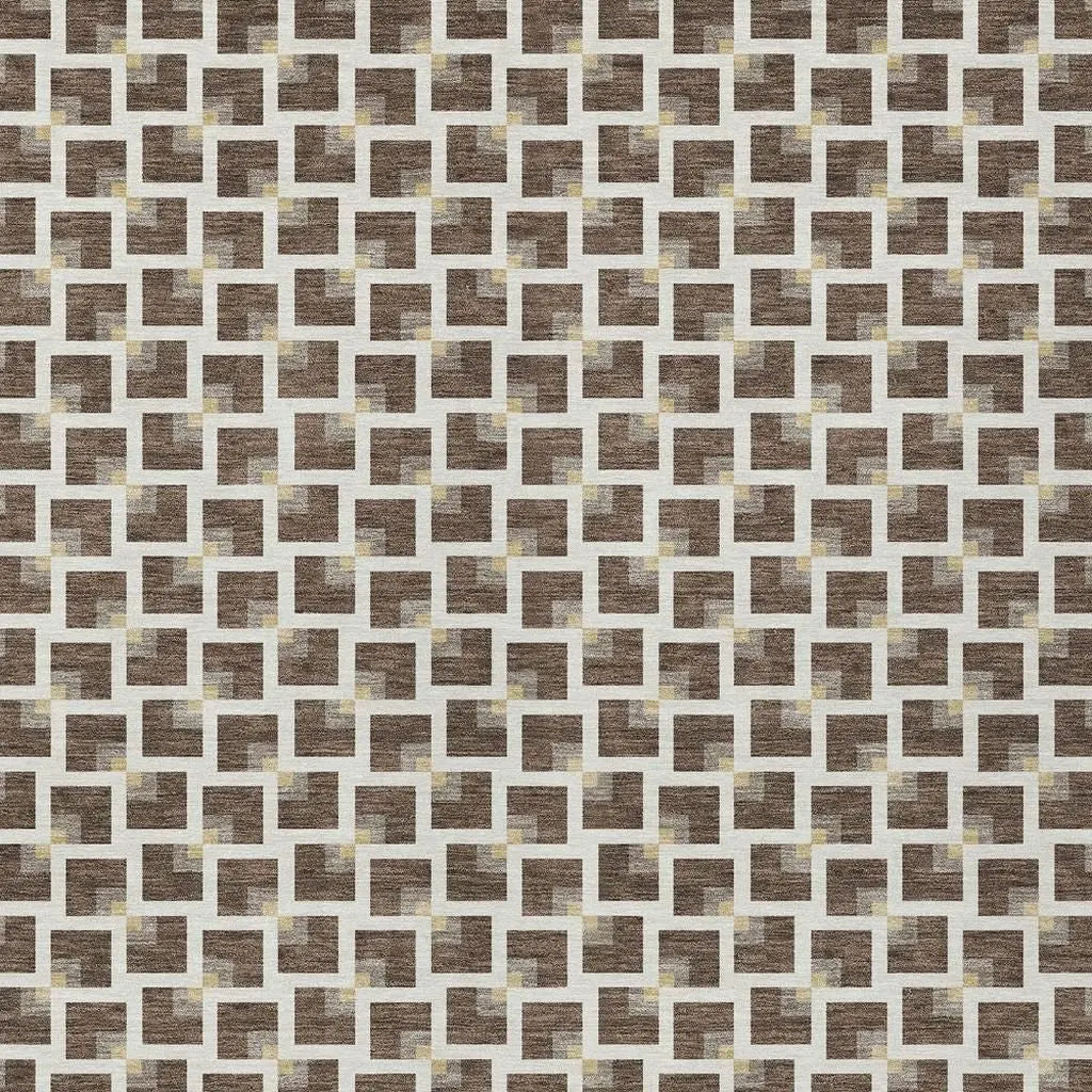 9' X 12' Coffee And Ivory Geometric Washable Indoor Outdoor Area Rug Homeroots Outdoor