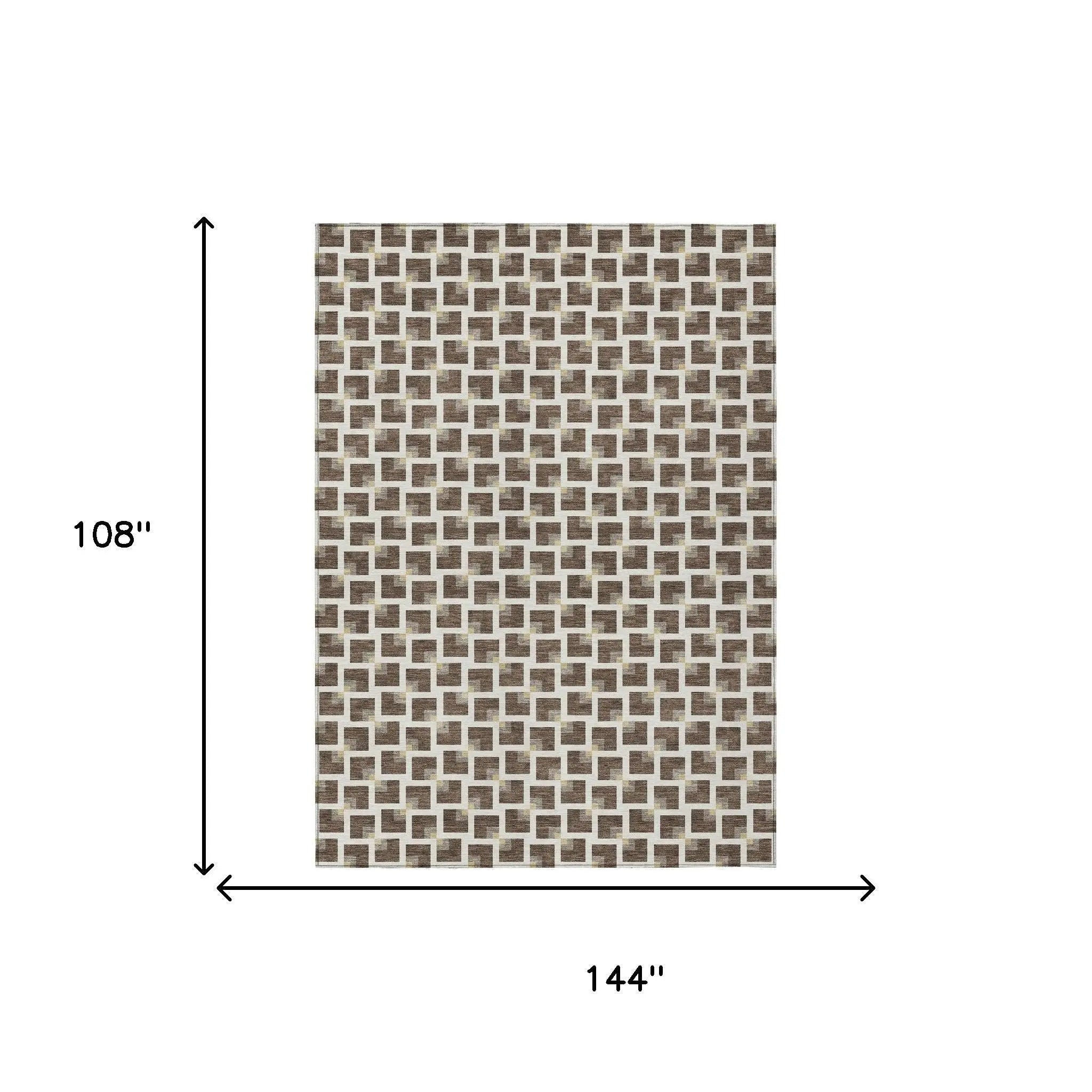 9' X 12' Coffee And Ivory Geometric Washable Indoor Outdoor Area Rug Homeroots Outdoor