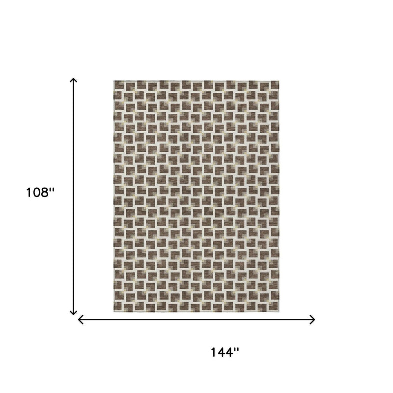 9' X 12' Coffee And Ivory Geometric Washable Indoor Outdoor Area Rug Homeroots Outdoor