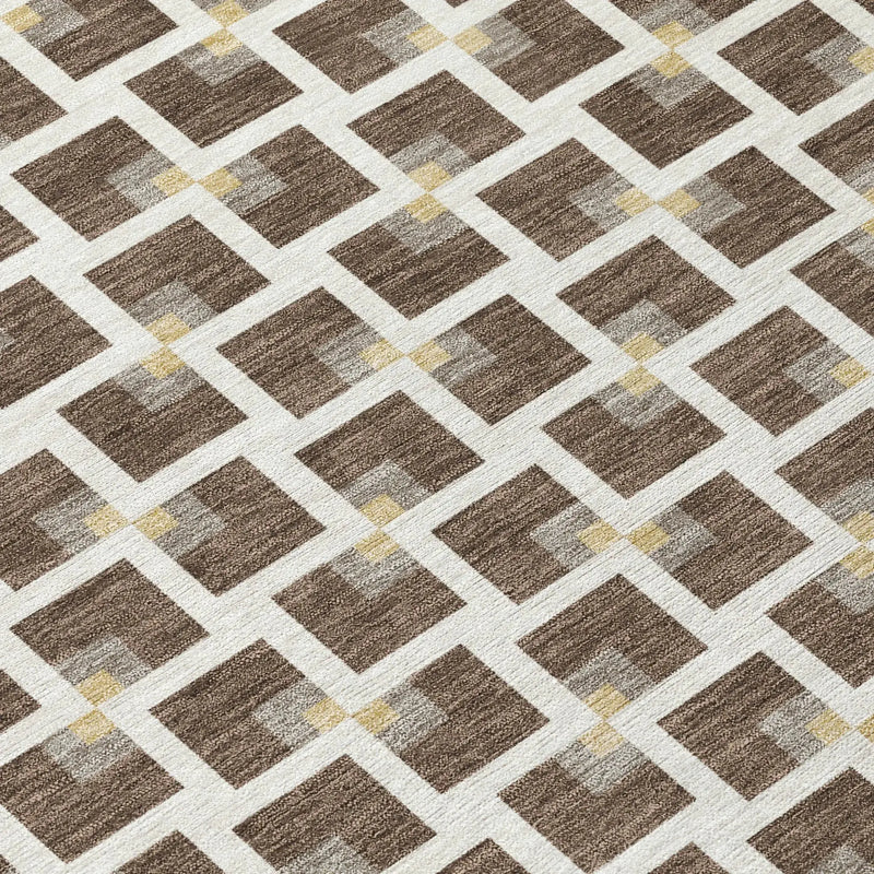 9' X 12' Coffee And Ivory Geometric Washable Indoor Outdoor Area Rug Homeroots Outdoor