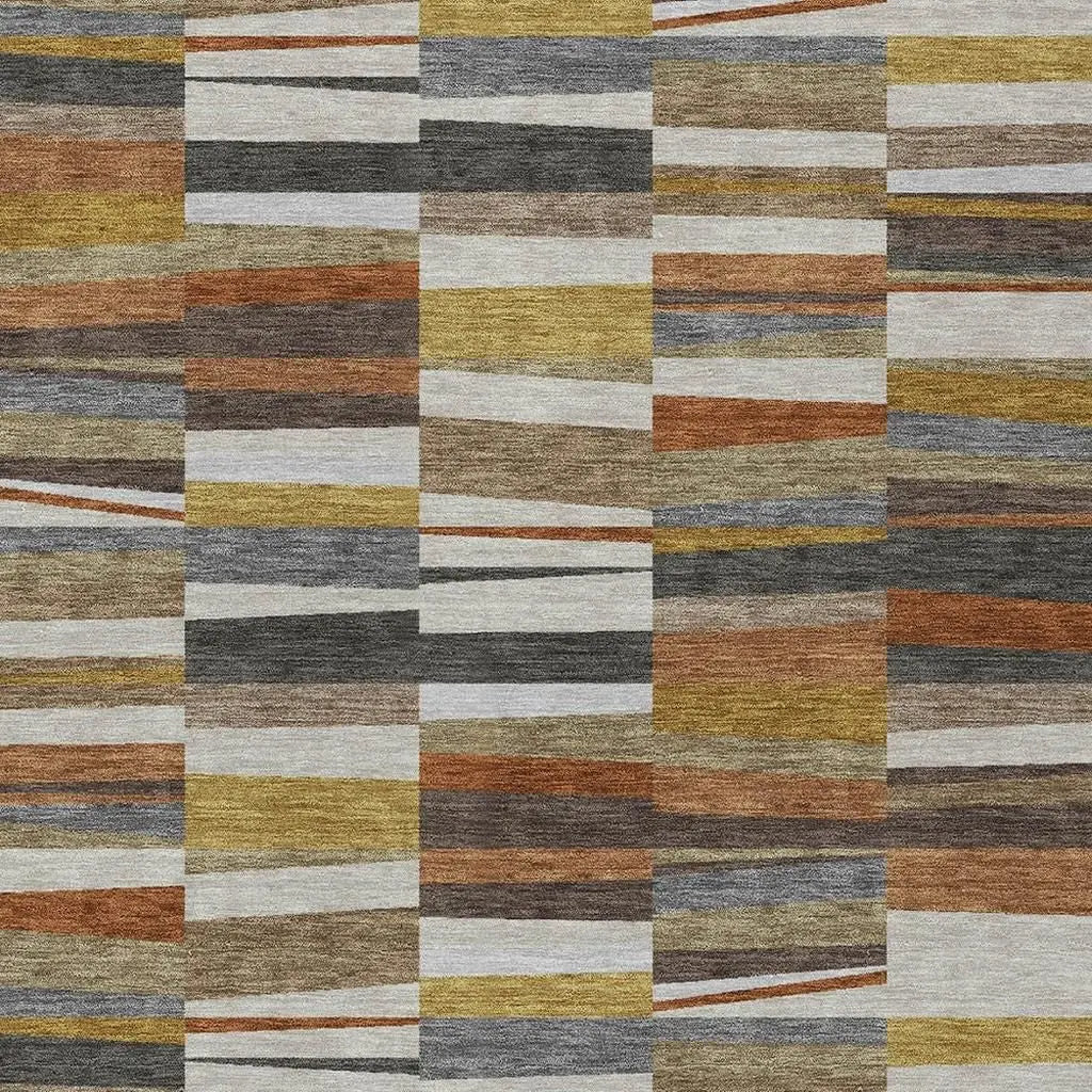 9' X 12' Coffee And Ivory Striped Washable Indoor Outdoor Area Rug Homeroots Outdoor