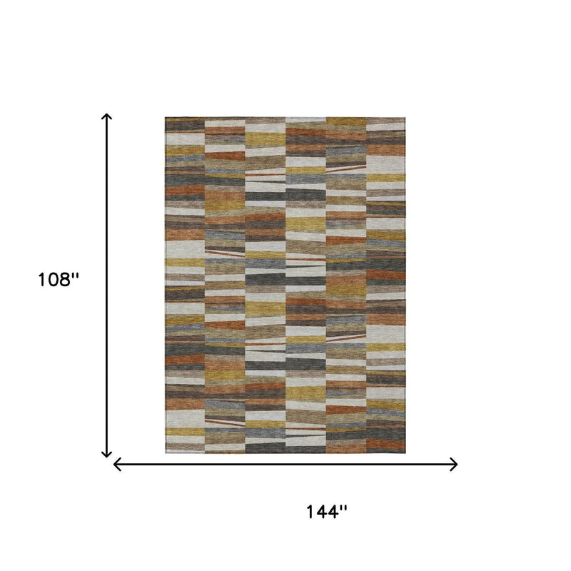 9' X 12' Coffee And Ivory Striped Washable Indoor Outdoor Area Rug Homeroots Outdoor