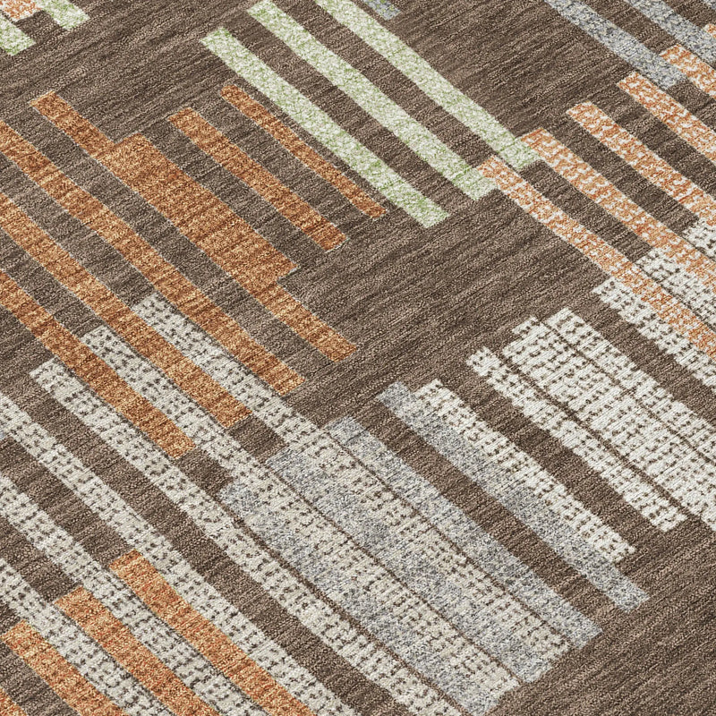 9' X 12' Coffee And Orange Striped Washable Indoor Outdoor Area Rug Homeroots Outdoor