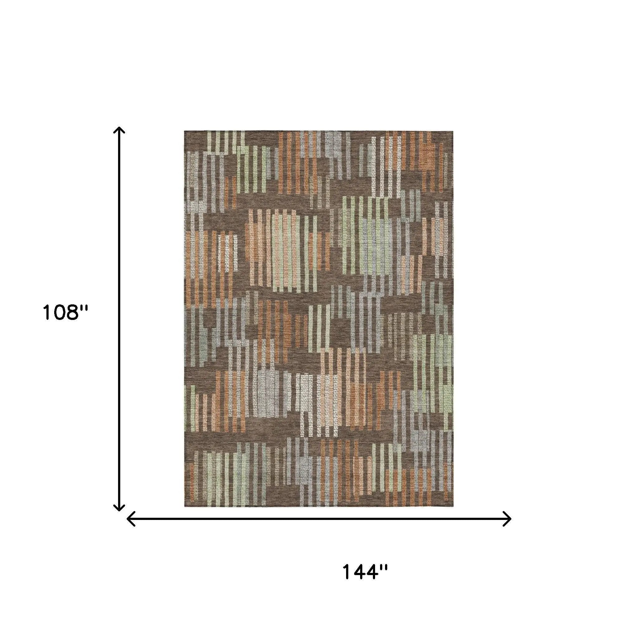 9' X 12' Coffee And Orange Striped Washable Indoor Outdoor Area Rug Homeroots Outdoor