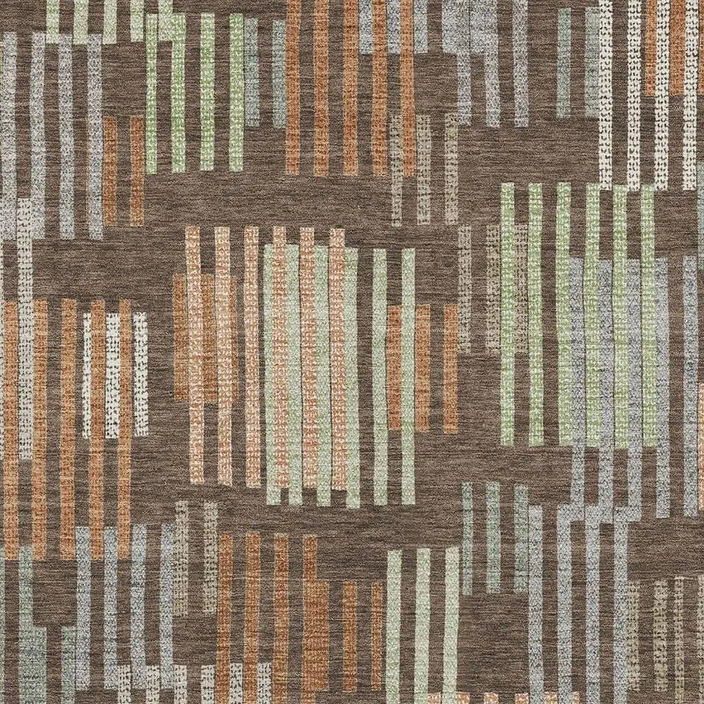 9' X 12' Coffee And Orange Striped Washable Indoor Outdoor Area Rug Homeroots Outdoor