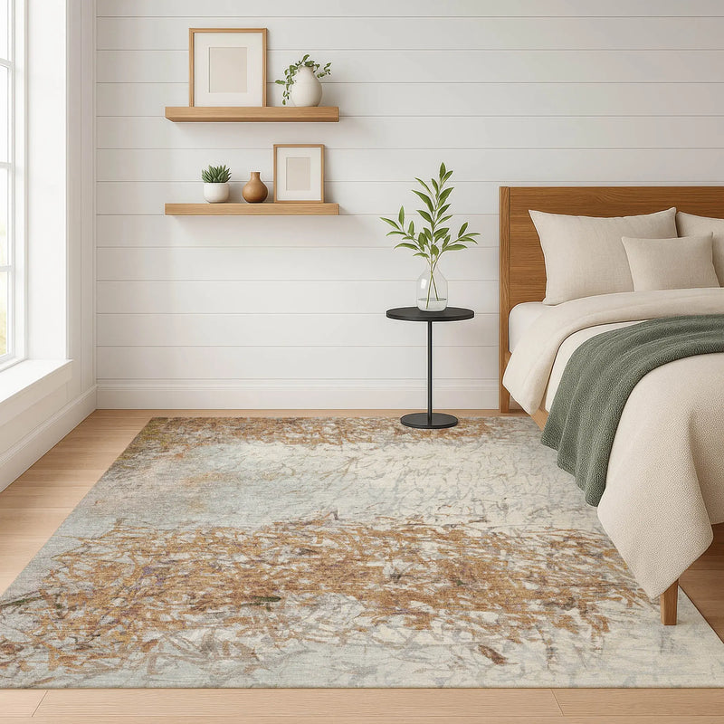 9' X 12' Copper And Beige Abstract Washable Indoor Outdoor Area Rug Homeroots Outdoor