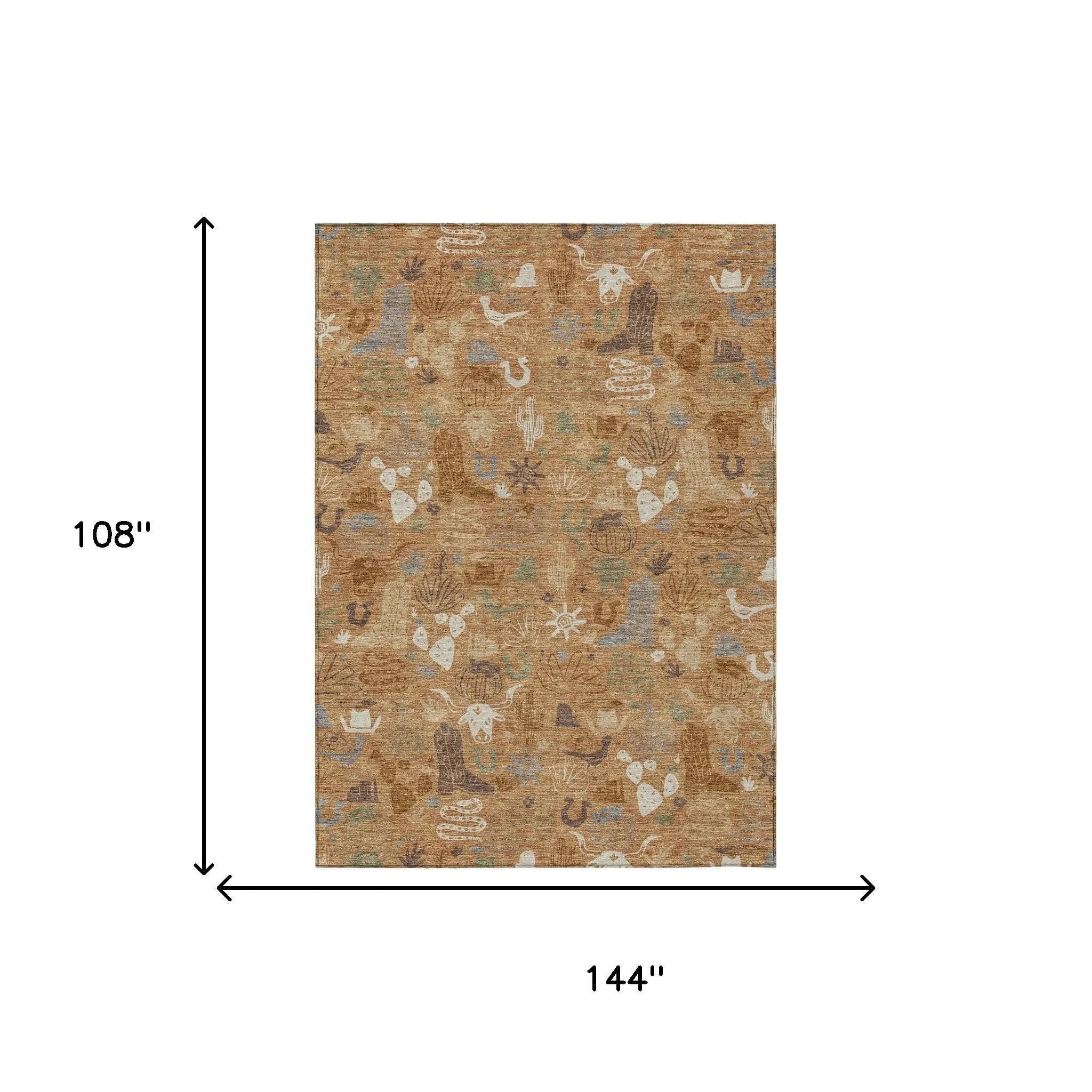 9' X 12' Copper And Beige Cactus Washable Indoor Outdoor Area Rug Homeroots Outdoor