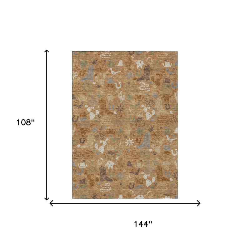 9' X 12' Copper And Beige Cactus Washable Indoor Outdoor Area Rug Homeroots Outdoor