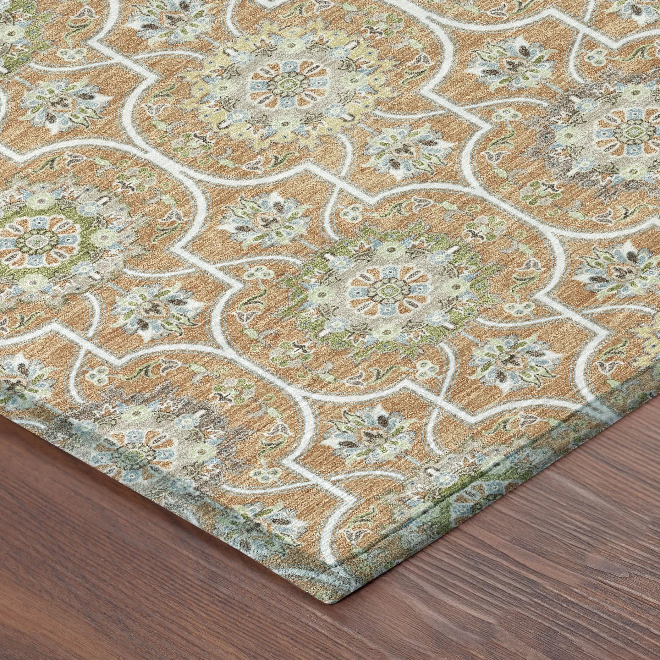 9' X 12' Copper And Beige Floral Medallion Washable Indoor Outdoor Area Rug Homeroots Outdoor