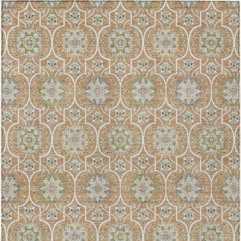 9' X 12' Copper And Beige Floral Medallion Washable Indoor Outdoor Area Rug Homeroots Outdoor