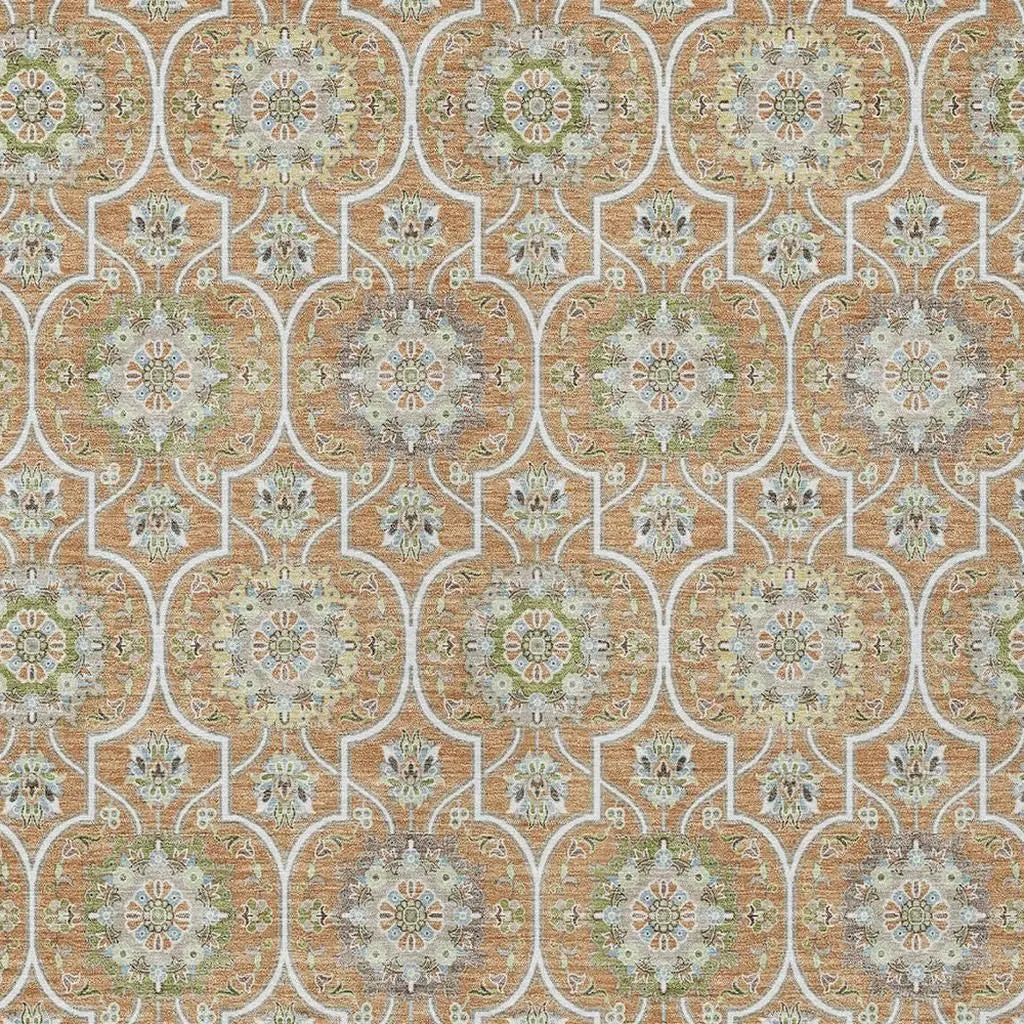 9' X 12' Copper And Beige Floral Medallion Washable Indoor Outdoor Area Rug Homeroots Outdoor