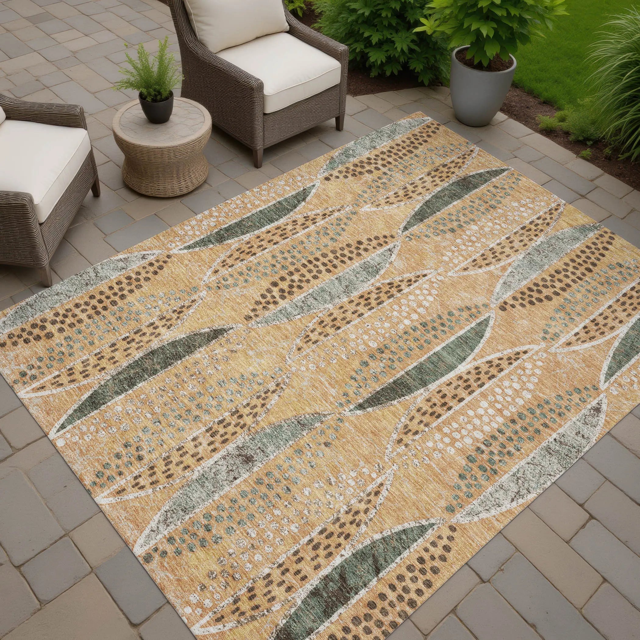 9' X 12' Copper And Beige Geometric Washable Indoor Outdoor Area Rug Homeroots Outdoor