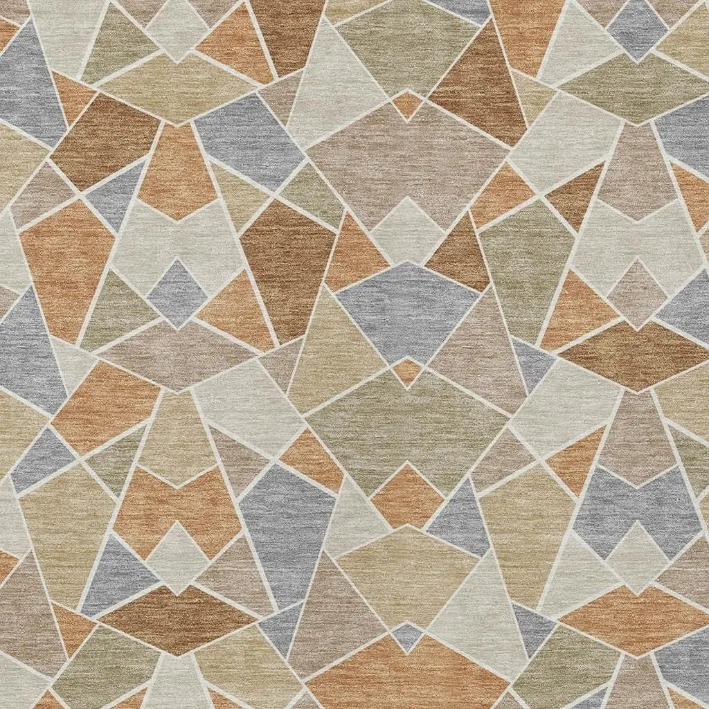 9' X 12' Copper And Beige Geometric Washable Indoor Outdoor Area Rug Homeroots Outdoor