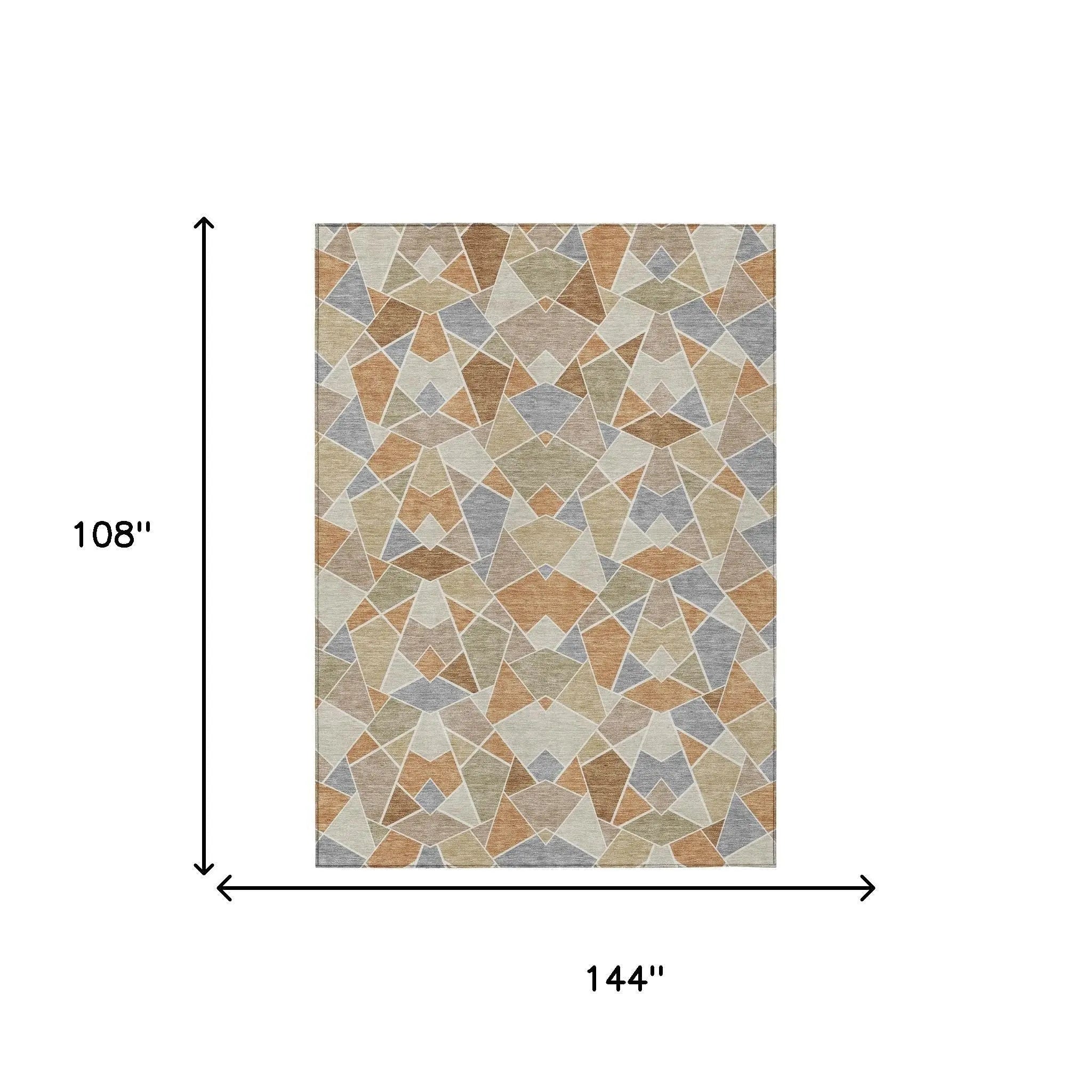 9' X 12' Copper And Beige Geometric Washable Indoor Outdoor Area Rug Homeroots Outdoor