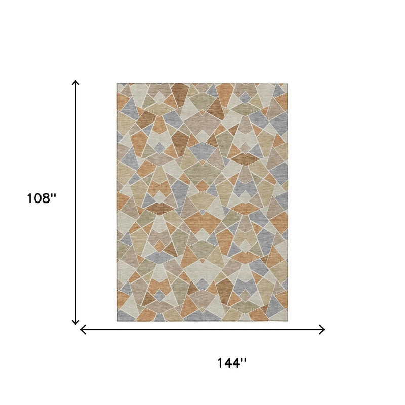9' X 12' Copper And Beige Geometric Washable Indoor Outdoor Area Rug Homeroots Outdoor