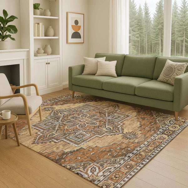 9' X 12' Copper And Beige Oriental Washable Indoor Outdoor Area Rug Homeroots Outdoor