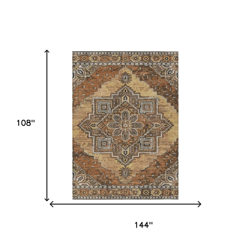 9' X 12' Copper And Beige Oriental Washable Indoor Outdoor Area Rug Homeroots Outdoor