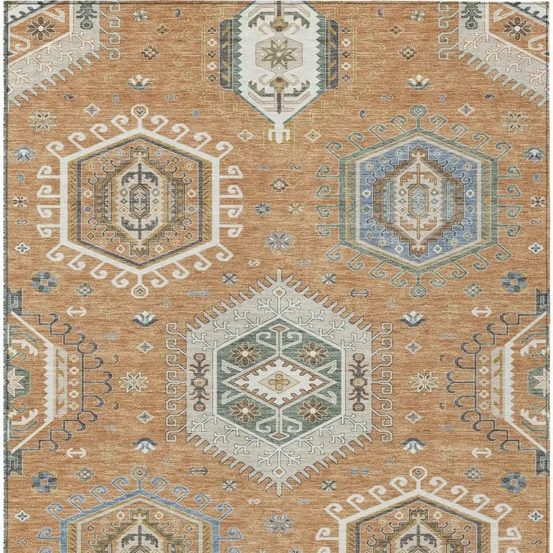 9' X 12' Copper And Beige Tribal Washable Indoor Outdoor Area Rug Homeroots Outdoor