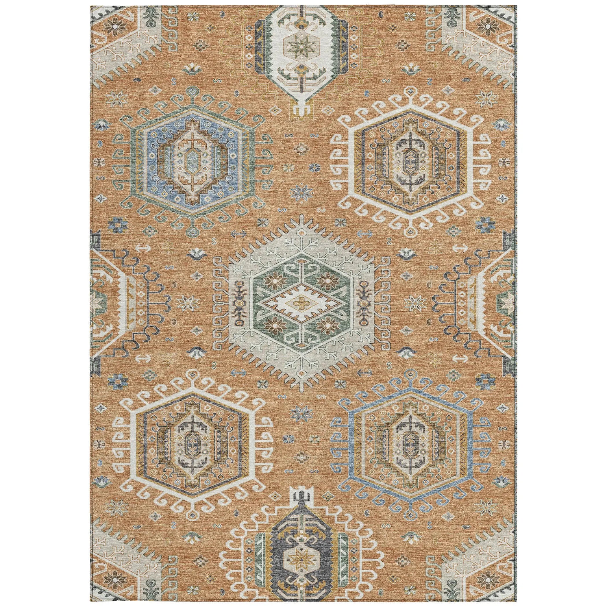 9' X 12' Copper And Beige Tribal Washable Indoor Outdoor Area Rug Homeroots Outdoor