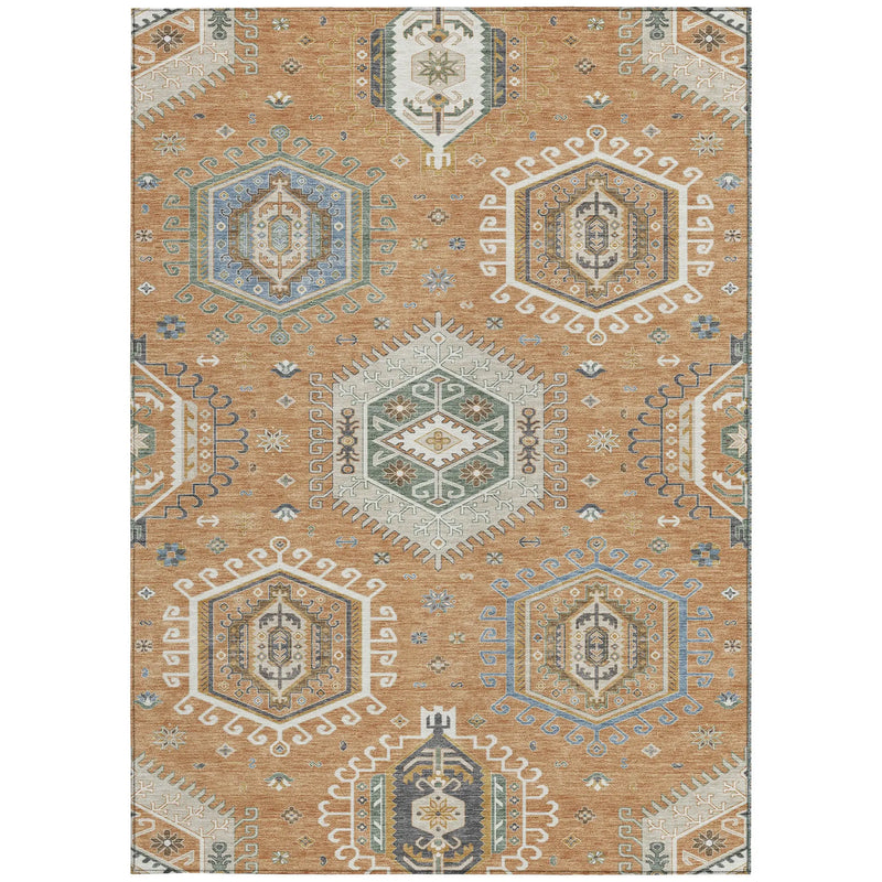 9' X 12' Copper And Beige Tribal Washable Indoor Outdoor Area Rug Homeroots Outdoor