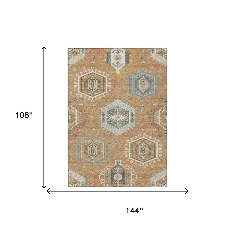 9' X 12' Copper And Beige Tribal Washable Indoor Outdoor Area Rug Homeroots Outdoor