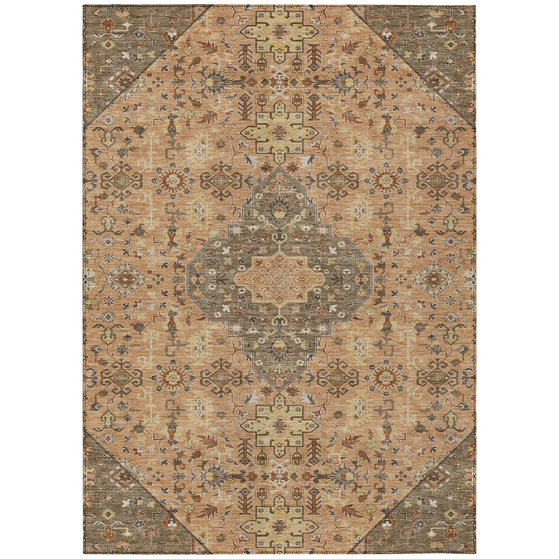 9' X 12' Copper And Blue Medallion Washable Indoor Outdoor Area Rug Homeroots Outdoor