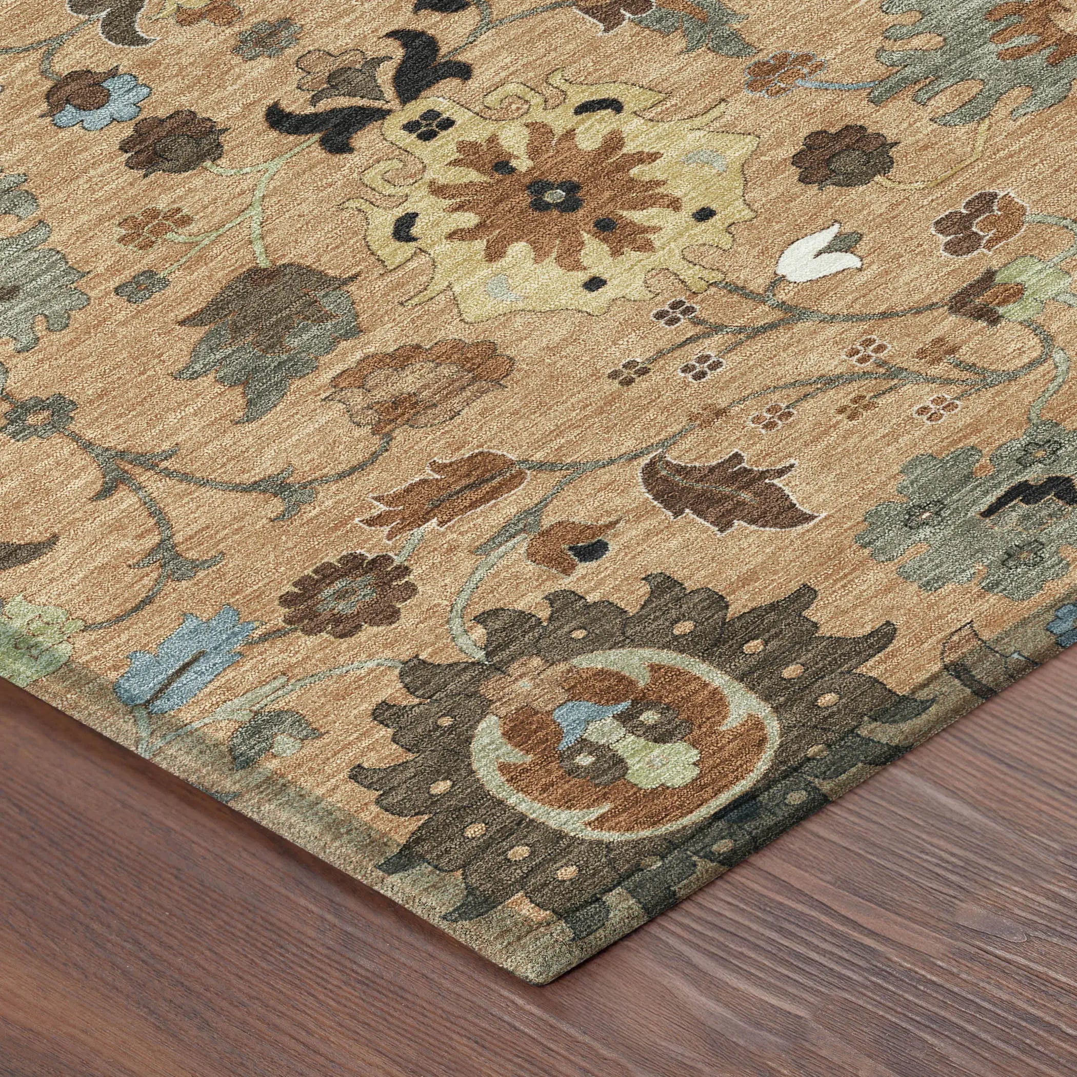 9' X 12' Copper And Brown Floral Medallion Washable Indoor Outdoor Area Rug Homeroots Outdoor