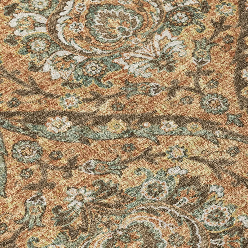 9' X 12' Copper And Gold Floral Washable Indoor Outdoor Area Rug Homeroots Outdoor
