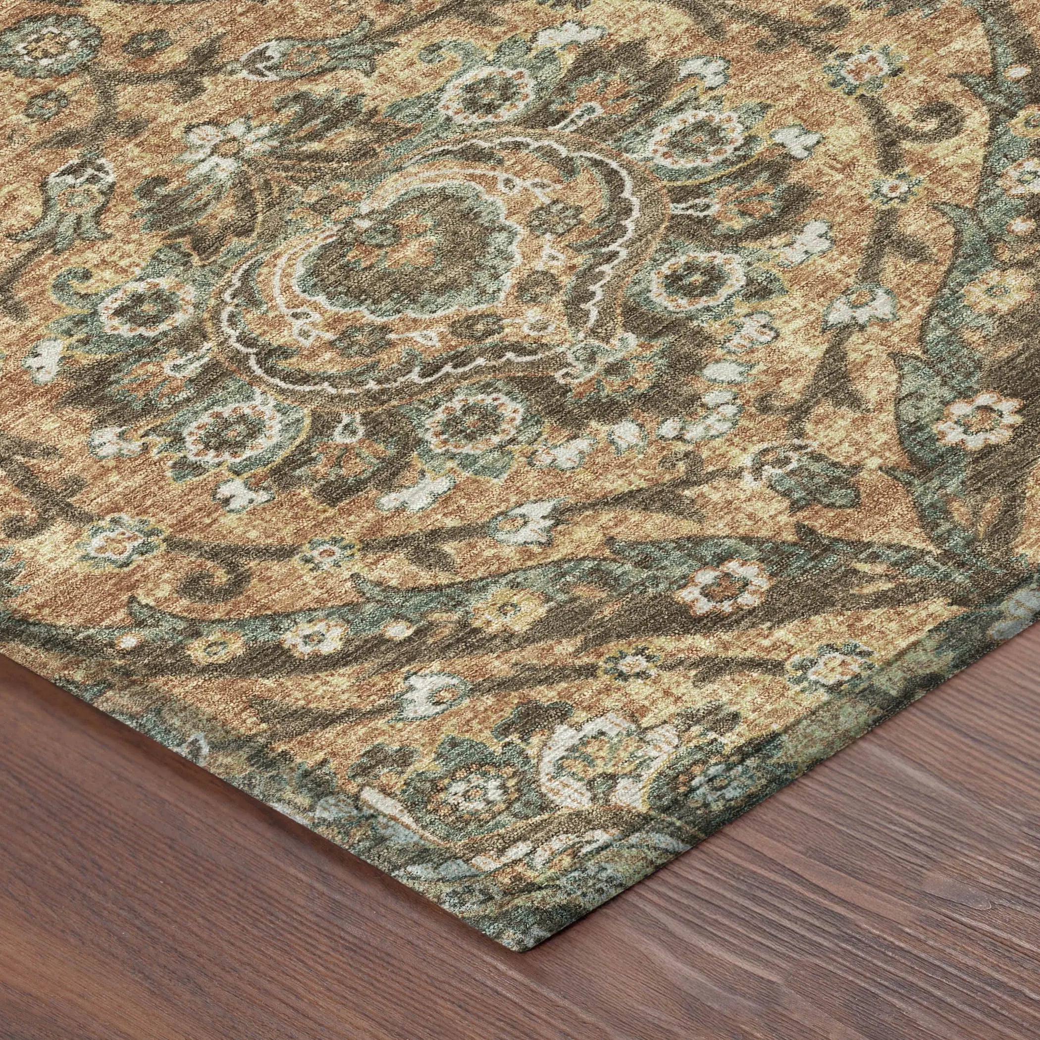 9' X 12' Copper And Gold Floral Washable Indoor Outdoor Area Rug Homeroots Outdoor