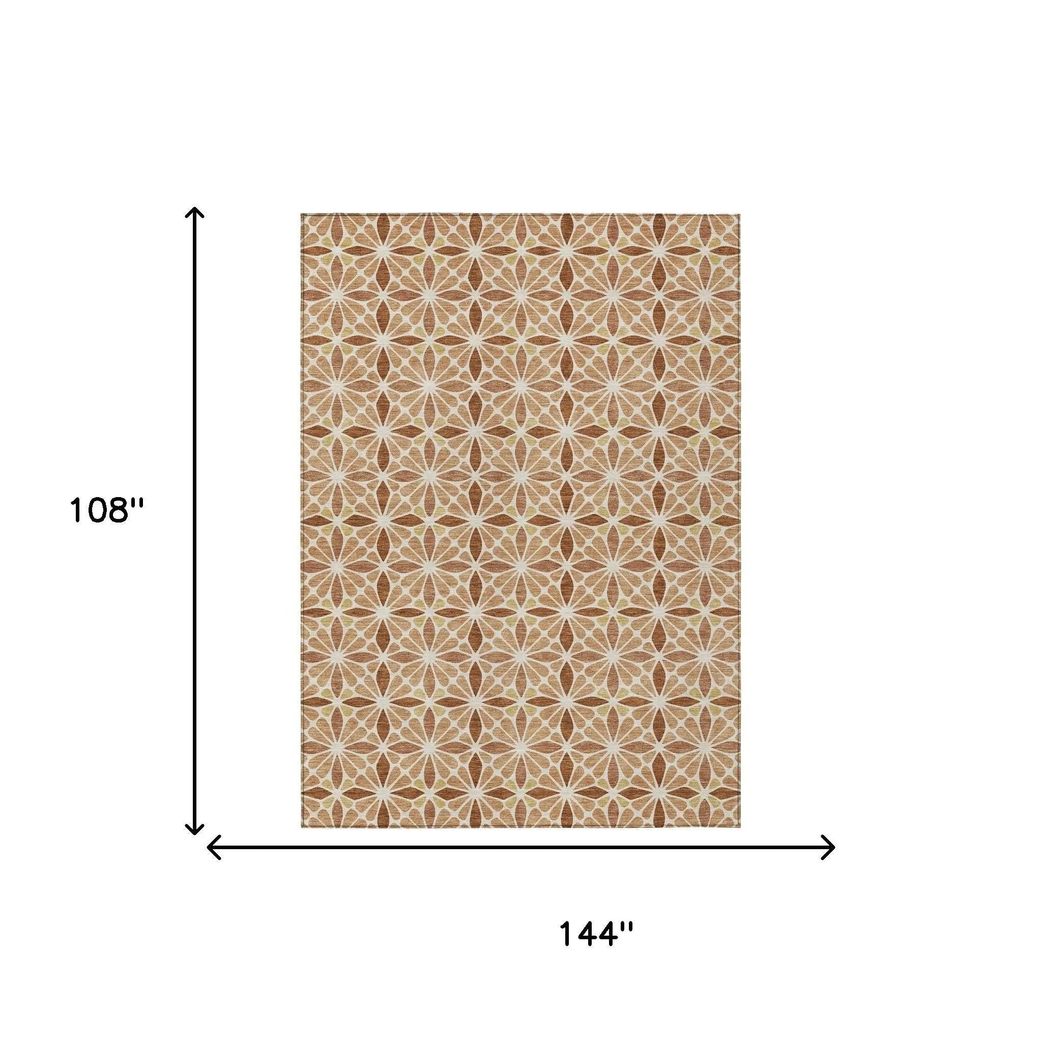 9' X 12' Copper And Gold Geometric Washable Indoor Outdoor Area Rug Homeroots Outdoor