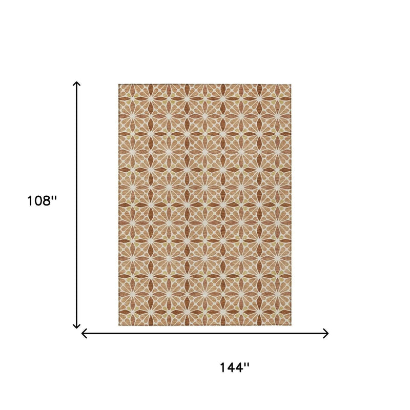 9' X 12' Copper And Gold Geometric Washable Indoor Outdoor Area Rug Homeroots Outdoor