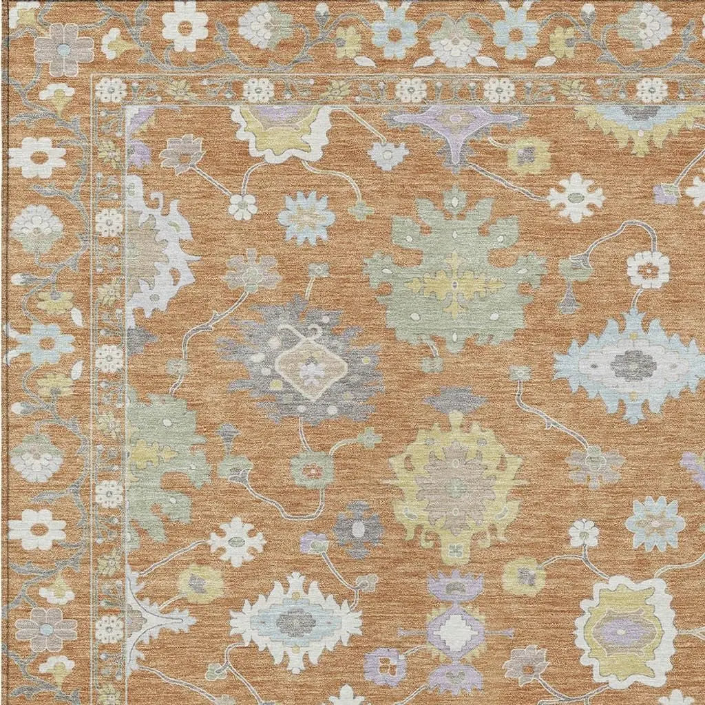 9' X 12' Copper And Gold Oriental Washable Indoor Outdoor Area Rug Homeroots Outdoor