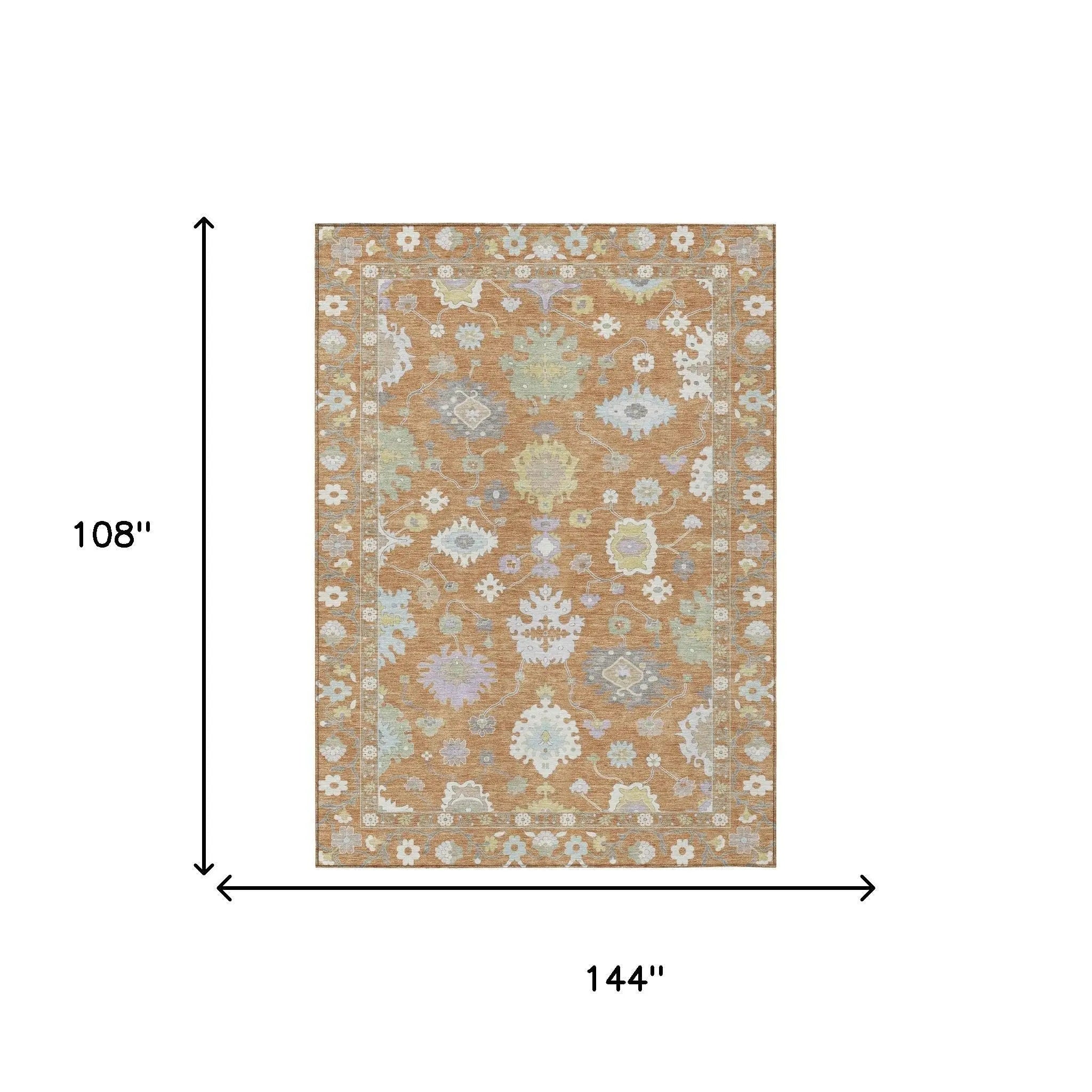 9' X 12' Copper And Gold Oriental Washable Indoor Outdoor Area Rug Homeroots Outdoor