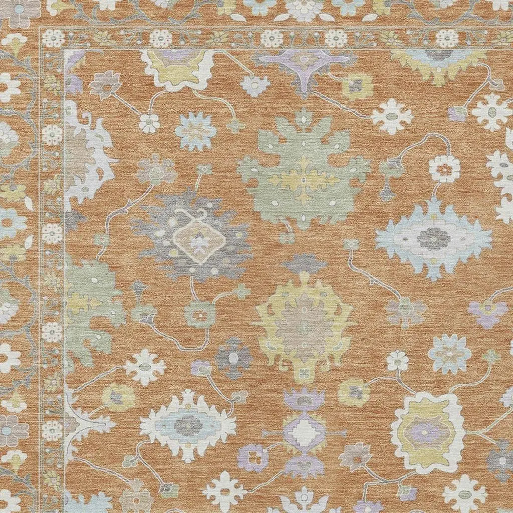 9' X 12' Copper And Gold Oriental Washable Indoor Outdoor Area Rug Homeroots Outdoor
