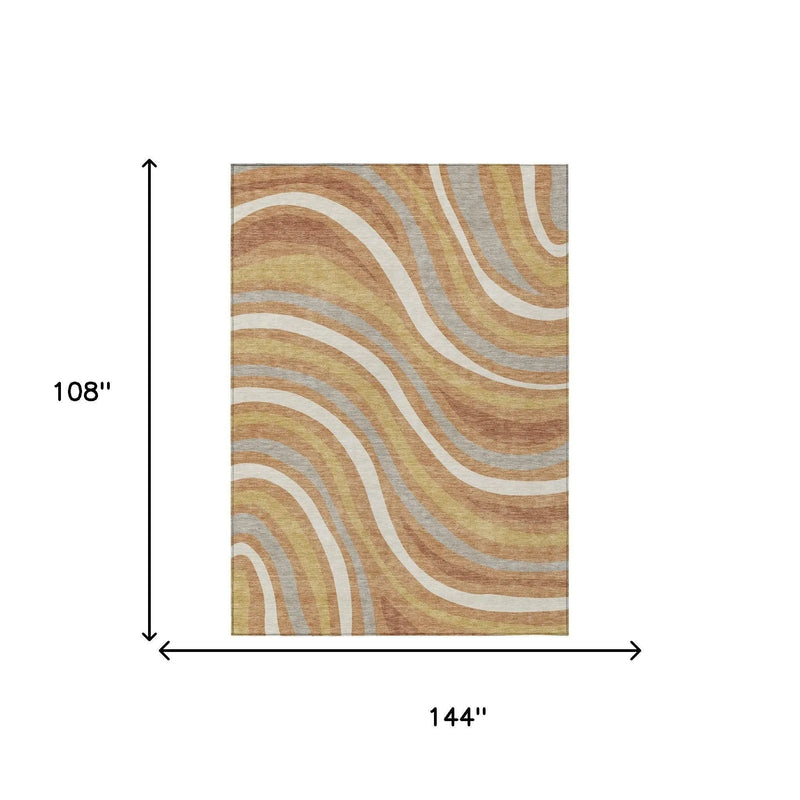 9' X 12' Copper And Gold Striped Washable Indoor Outdoor Area Rug Homeroots Outdoor