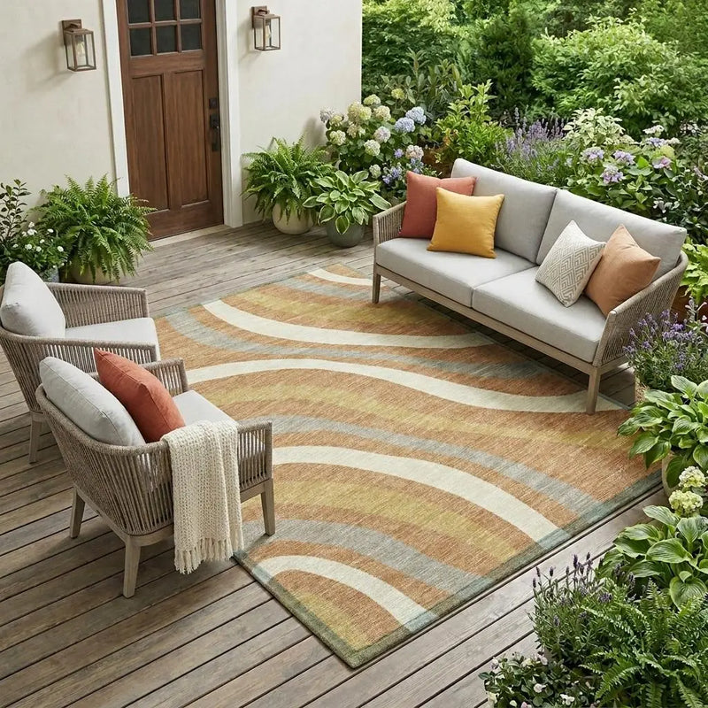 9' X 12' Copper And Gold Striped Washable Indoor Outdoor Area Rug Homeroots Outdoor