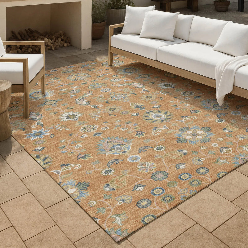 9' X 12' Copper And Green Abstract Washable Indoor Outdoor Area Rug Homeroots Outdoor