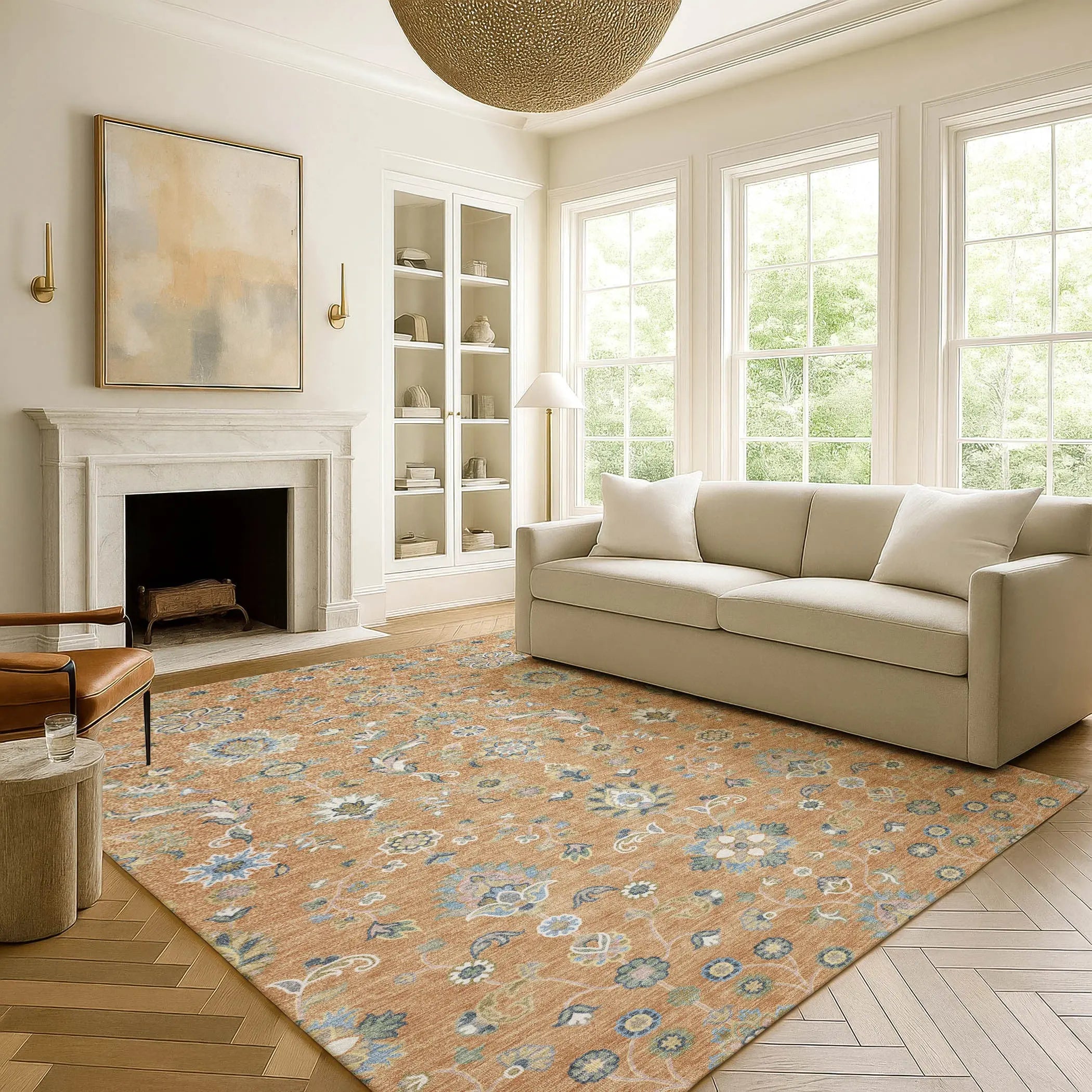9' X 12' Copper And Green Abstract Washable Indoor Outdoor Area Rug Homeroots Outdoor