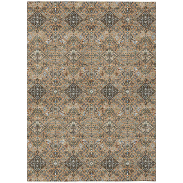 9' X 12' Copper And Green Geometric Washable Indoor Outdoor Area Rug Homeroots Outdoor