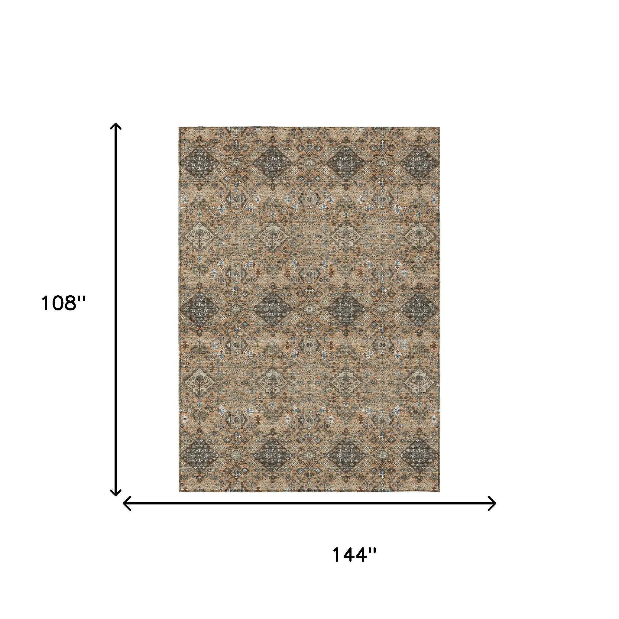 9' X 12' Copper And Green Geometric Washable Indoor Outdoor Area Rug Homeroots Outdoor