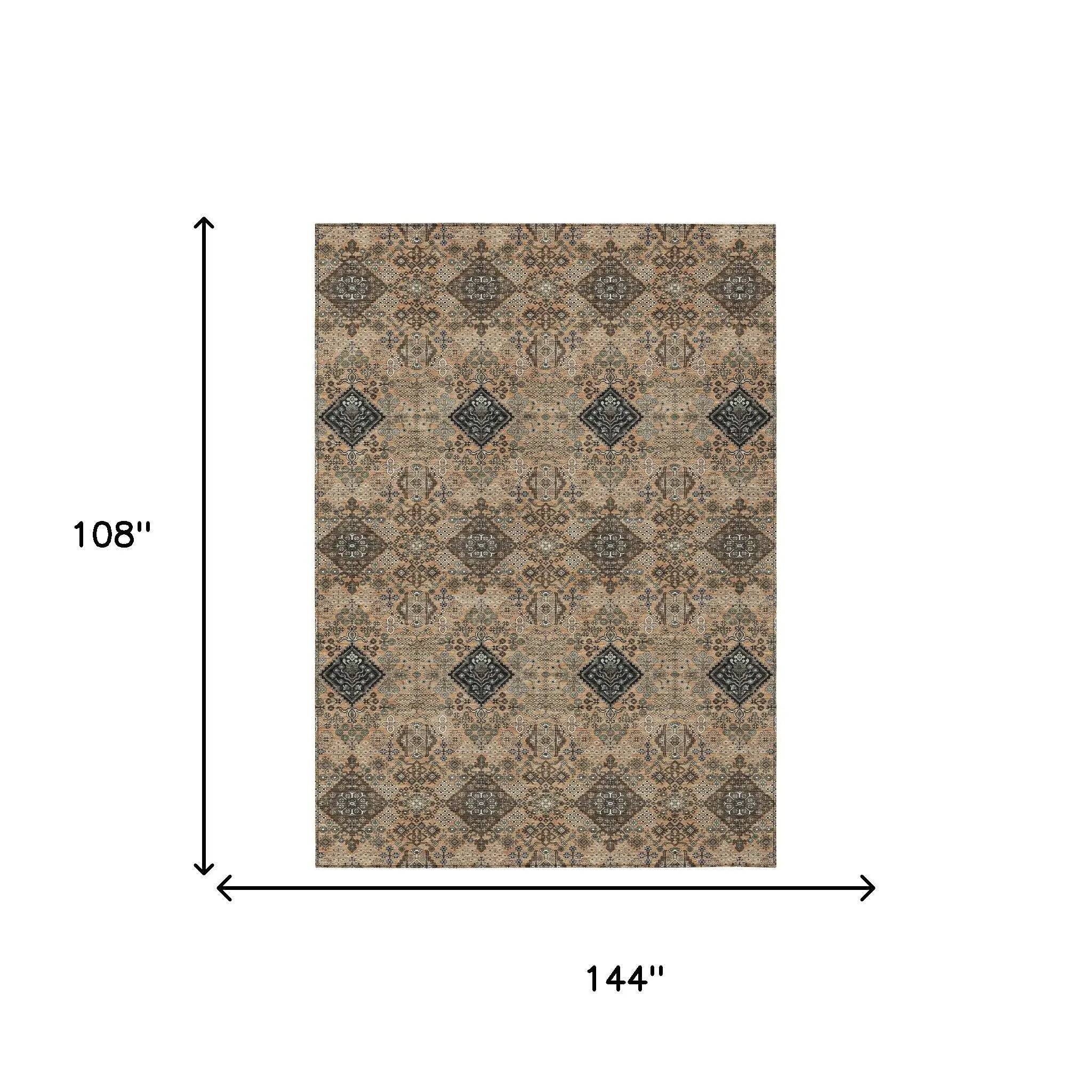 9' X 12' Copper And Green Geometric Washable Indoor Outdoor Area Rug Homeroots Outdoor