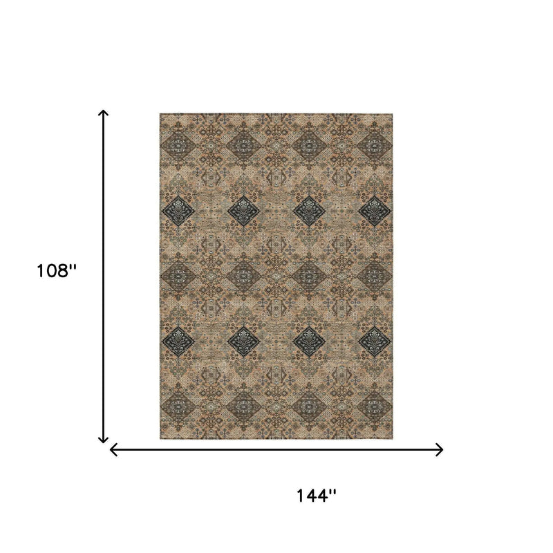 9' X 12' Copper And Green Geometric Washable Indoor Outdoor Area Rug Homeroots Outdoor