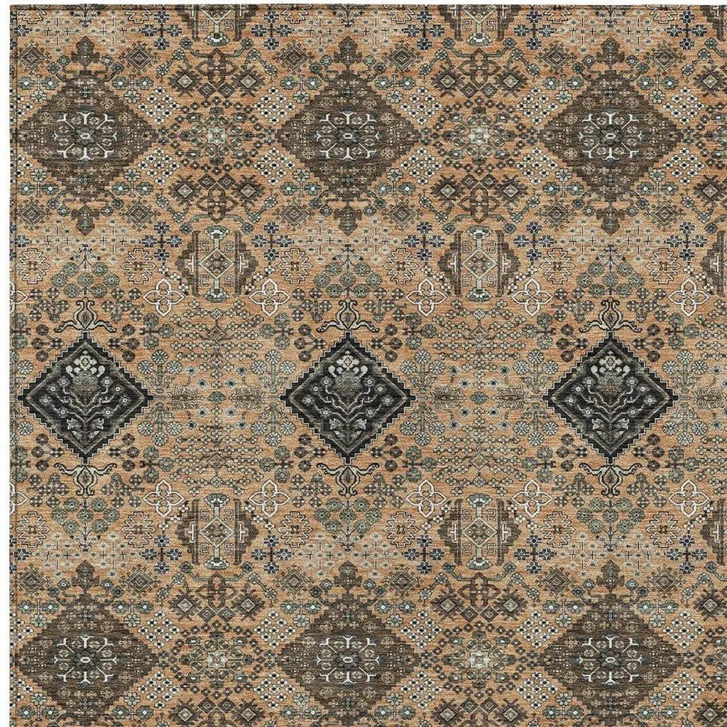 9' X 12' Copper And Green Geometric Washable Indoor Outdoor Area Rug Homeroots Outdoor
